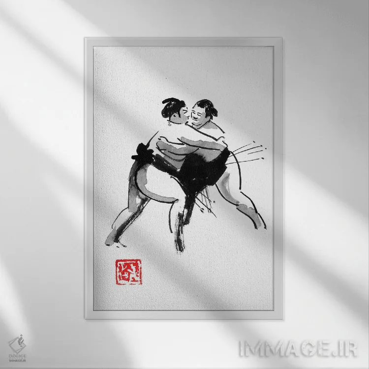 تابلو دکوراتیو کشتی گیر اثر پشان - نمای قابدار سفید