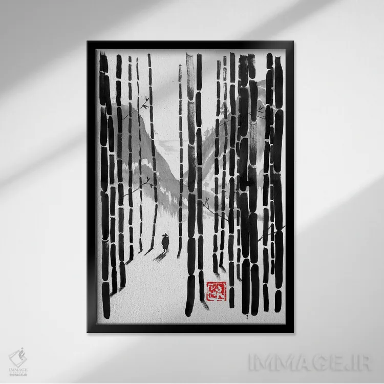 تابلو دکوراتیو سفر به کوه اثر پشان - نمای قابدار مشکی