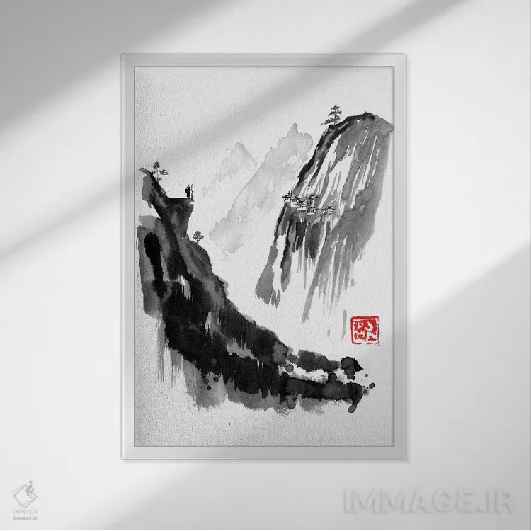 تابلو دکوراتیو مسافر و دهکده اثر پشان - نمای قابدار سفید