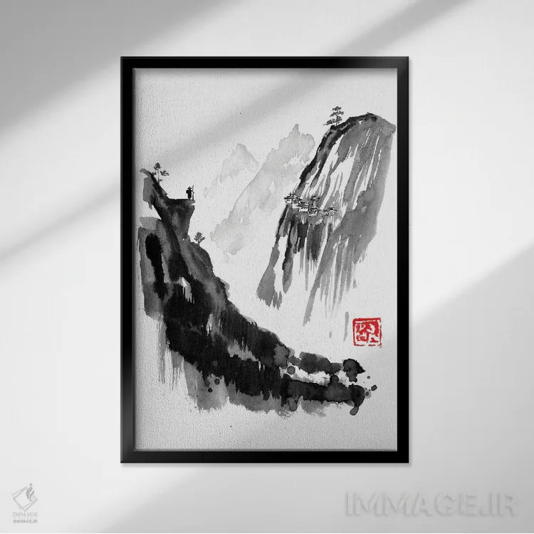 تابلو دکوراتیو مسافر و دهکده اثر پشان - نمای قابدار مشکی