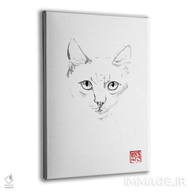 تابلو مینیمال گربه زنجبیلی اثر پشان - نمای پرسپکتیو محصول