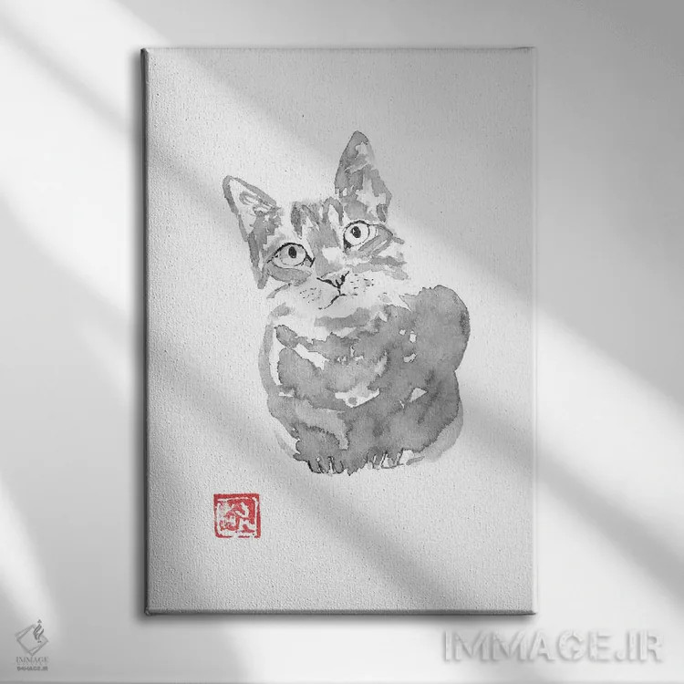 تابلو دکوراتیو گربه خاکی اثر پشان - نمای روبهرو روی دیوار