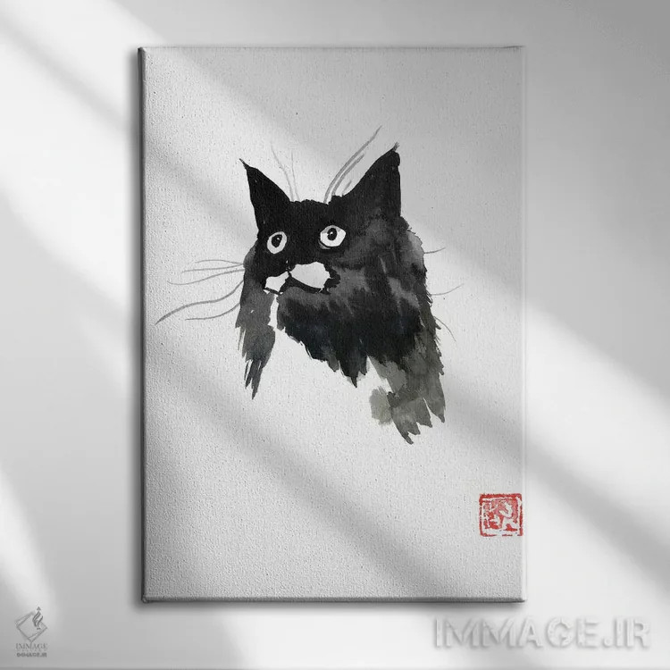 تابلو دکوراتیو گربه لکه دار اثر پشان - نمای روبهرو روی دیوار