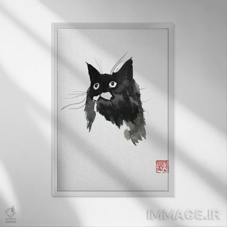تابلو دکوراتیو گربه لکه دار اثر پشان - نمای قابدار سفید