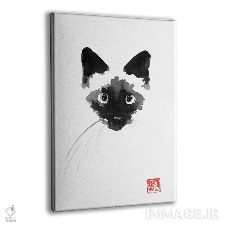 تابلو مینیمال گربه سیامی اثر پشان - نمای پرسپکتیو محصول