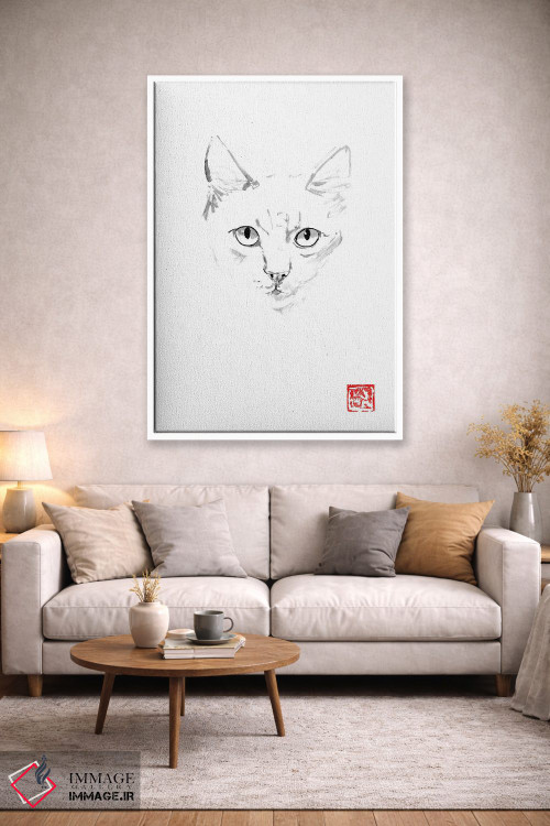 تابلو مینیمال گربه زنجبیلی اثر پشان - D1W