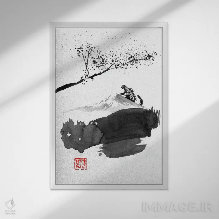 تابلو دکوراتیو فوجی و هیولا اثر پشان - نمای قابدار سفید