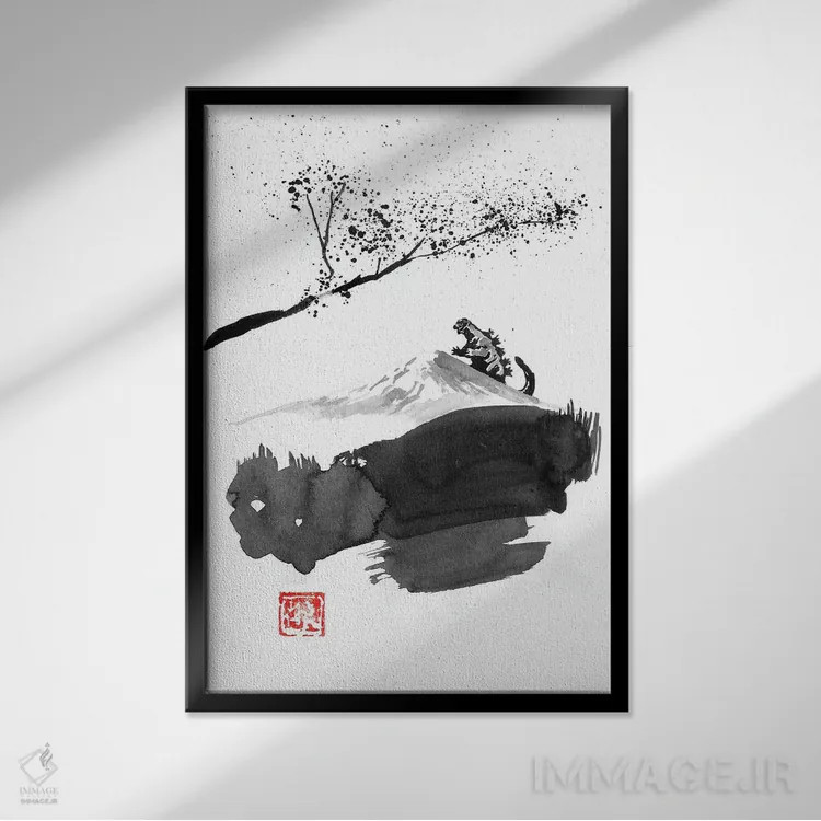 تابلو دکوراتیو فوجی و هیولا اثر پشان - نمای قابدار مشکی