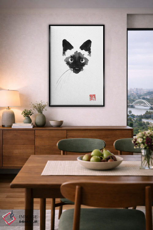 تابلو مینیمال گربه سیامی اثر پشان - D6B