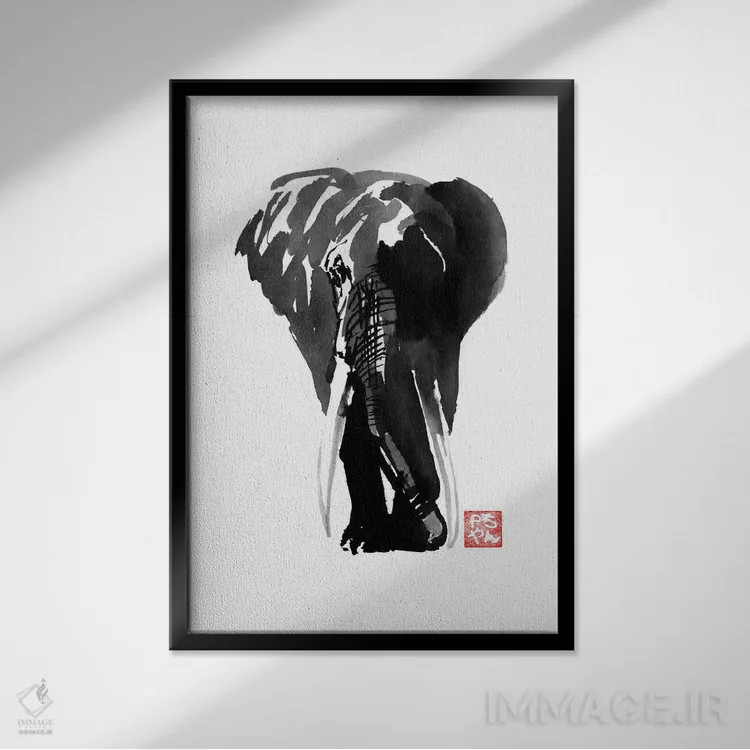 تابلو دکوراتیو فیل اثر پشان - نمای قابدار مشکی