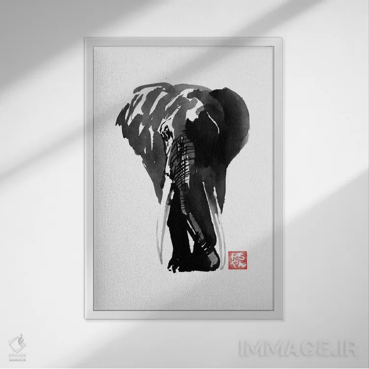 تابلو دکوراتیو فیل اثر پشان - نمای قابدار سفید