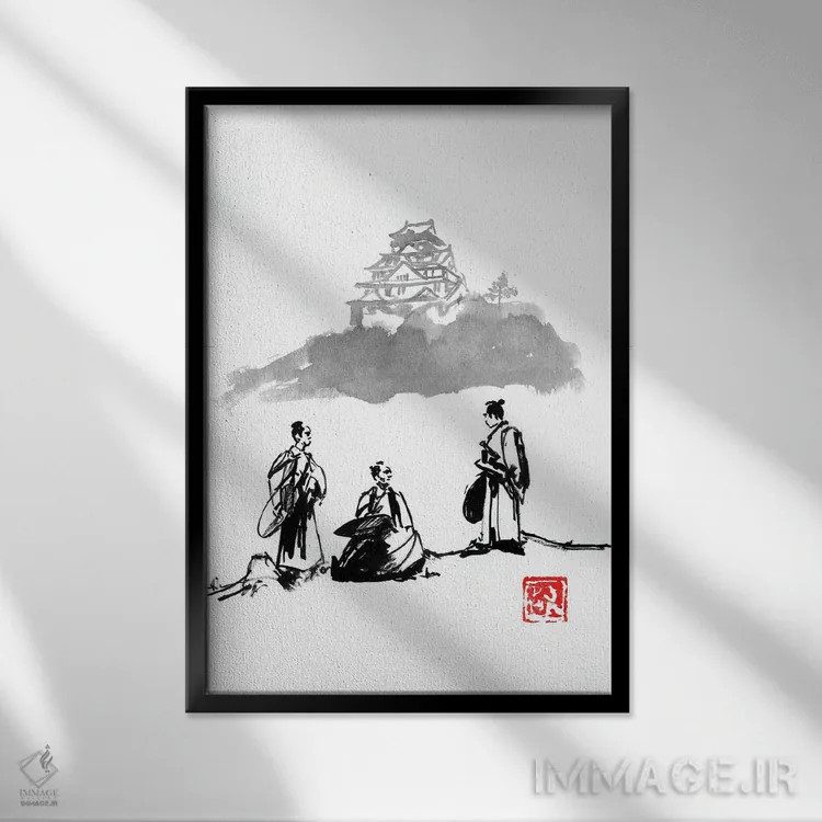 تابلو دکوراتیو سه سامورایی اثر پشان - نمای قابدار مشکی