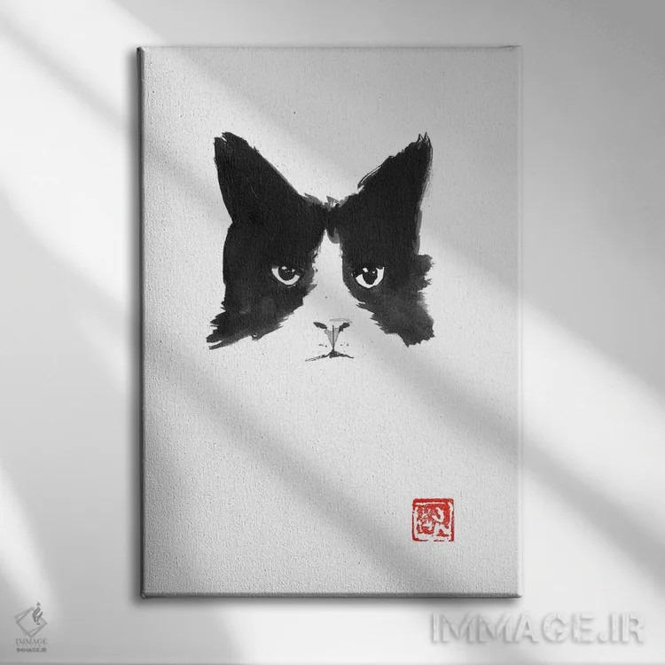 تابلو مینیمال گربه اثر پشان - نمای روبهرو روی دیوار