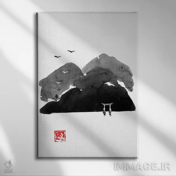 تابلو انتزاعی دروازه کوه اثر پشان - نمای روبهرو روی دیوار