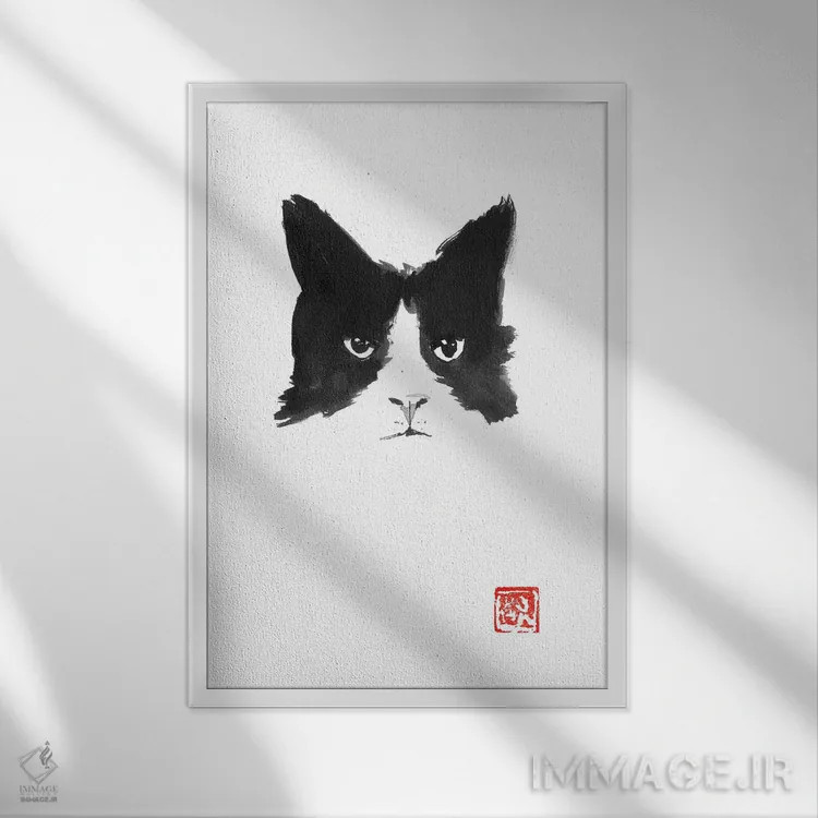 تابلو مینیمال گربه اثر پشان - نمای قابدار سفید