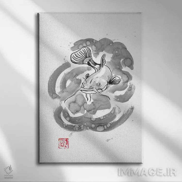 تابلو دکوراتیو ماهی گربه ای اثر پشان - نمای روبهرو روی دیوار