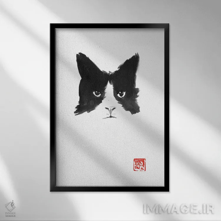 تابلو مینیمال گربه اثر پشان - نمای قابدار مشکی
