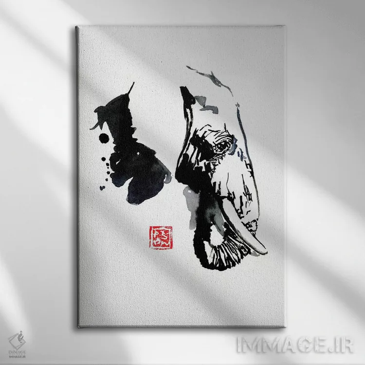 تابلو دکوراتیو نمای پروفایل فیل اثر پشان - نمای روبهرو روی دیوار