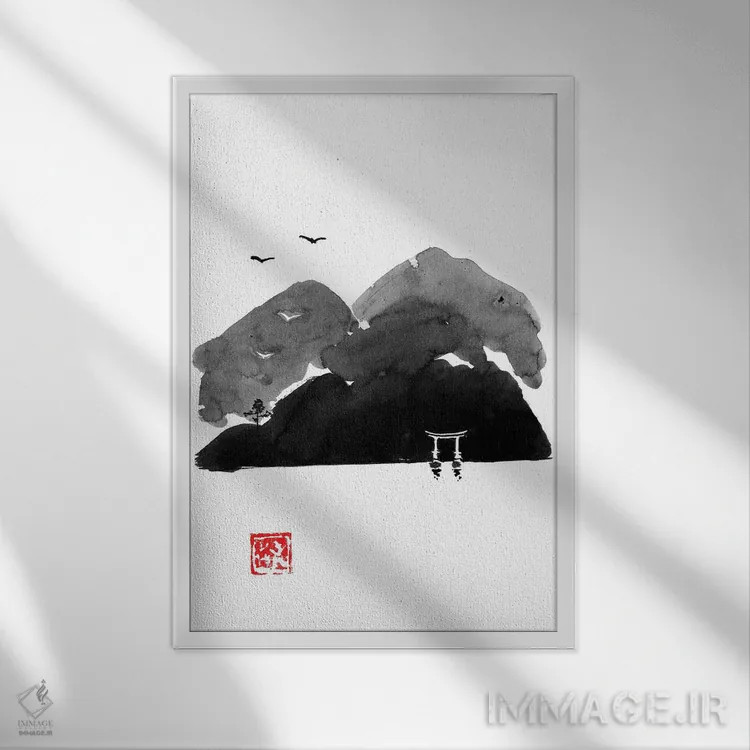 تابلو انتزاعی دروازه کوه اثر پشان - نمای قابدار سفید
