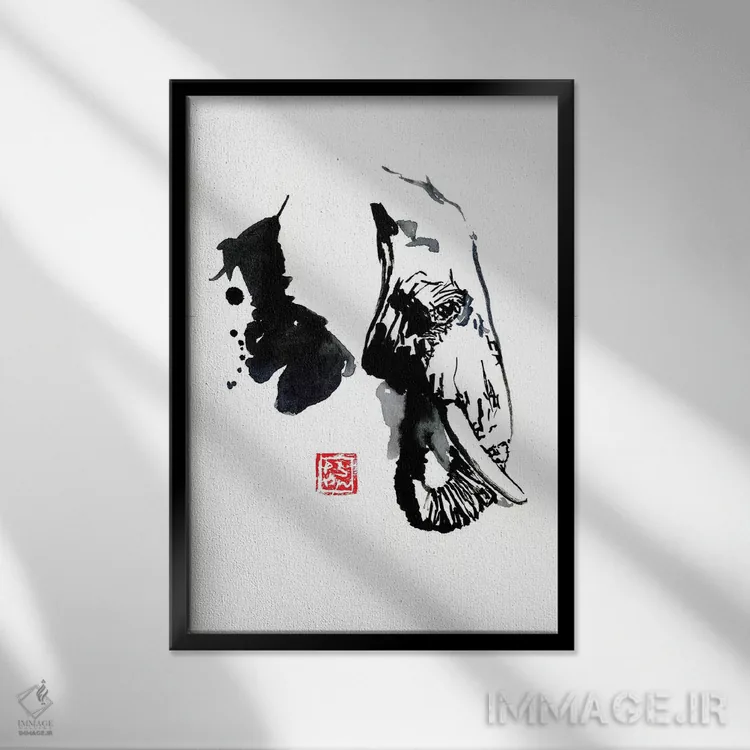 تابلو دکوراتیو نمای پروفایل فیل اثر پشان - نمای قابدار مشکی