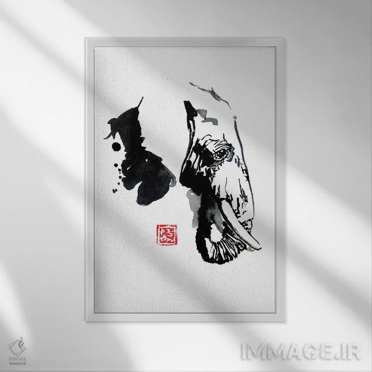 تابلو دکوراتیو نمای پروفایل فیل اثر پشان - نمای قابدار سفید