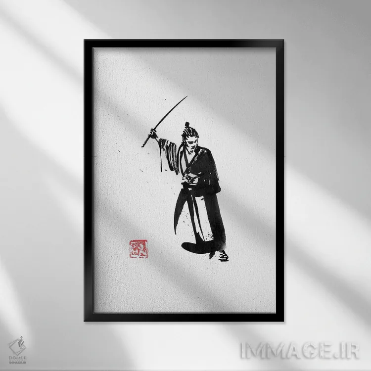 تابلو دکوراتیو سامورایی پیروز اثر پشان - نمای قابدار مشکی