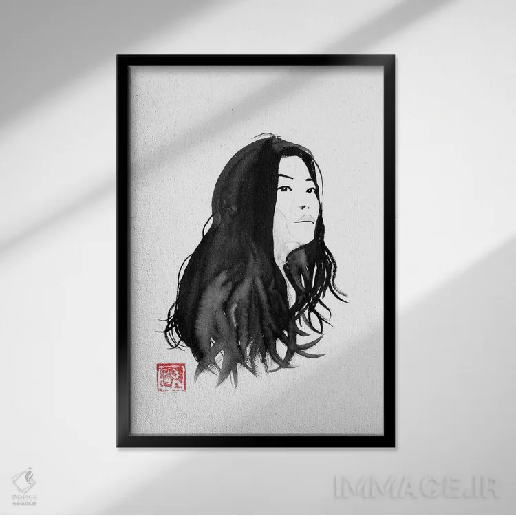 تابلو دکوراتیو چهره زن اثر پشان - نمای قابدار مشکی