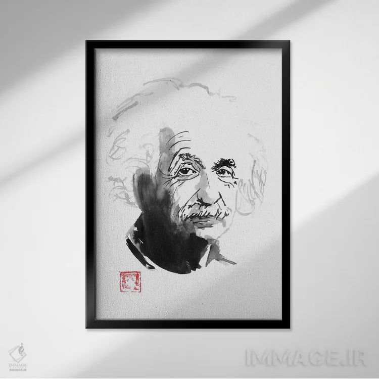 تابلو دکوراتیو آلبرت اینشتین اثر پشان - نمای قابدار مشکی
