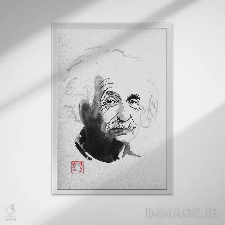 تابلو دکوراتیو آلبرت اینشتین اثر پشان - نمای قابدار سفید