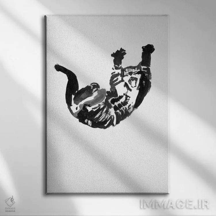 تابلو دکوراتیو گربه در حال سقوط اثر پشان - نمای روبهرو روی دیوار