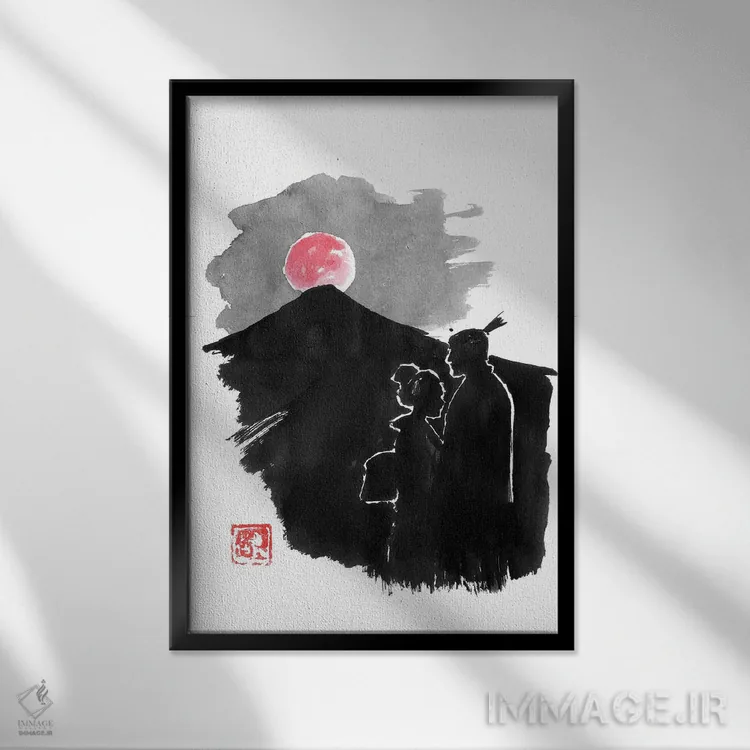 تابلو دکوراتیو زوج ماه سرخ اثر پشان - نمای قابدار مشکی