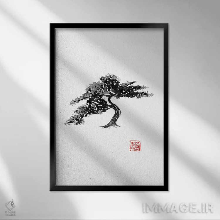 تابلو دکوراتیو بونسای اثر پشان - نمای قابدار مشکی