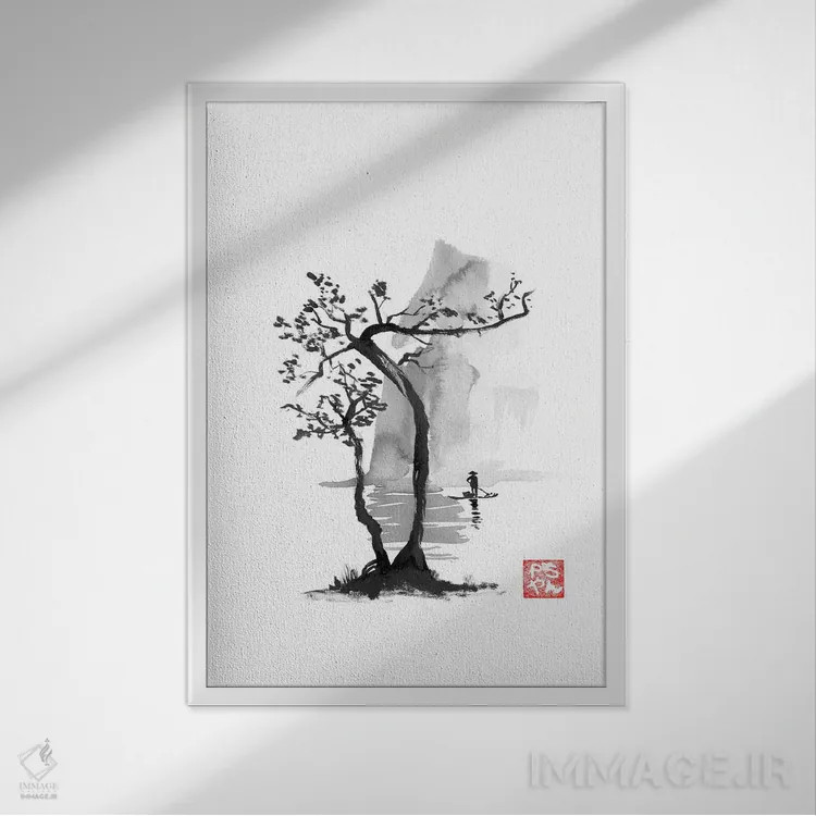تابلو دکوراتیو ماهیگیر اثر پشان - نمای قابدار سفید