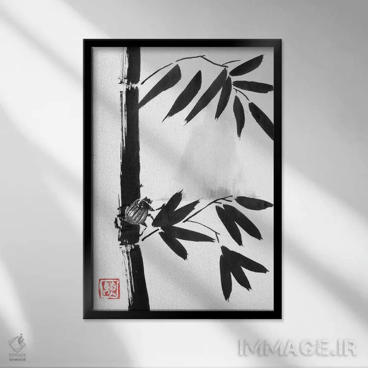 تابلو دکوراتیو سوسک و کوه اثر پشان - نمای قابدار مشکی