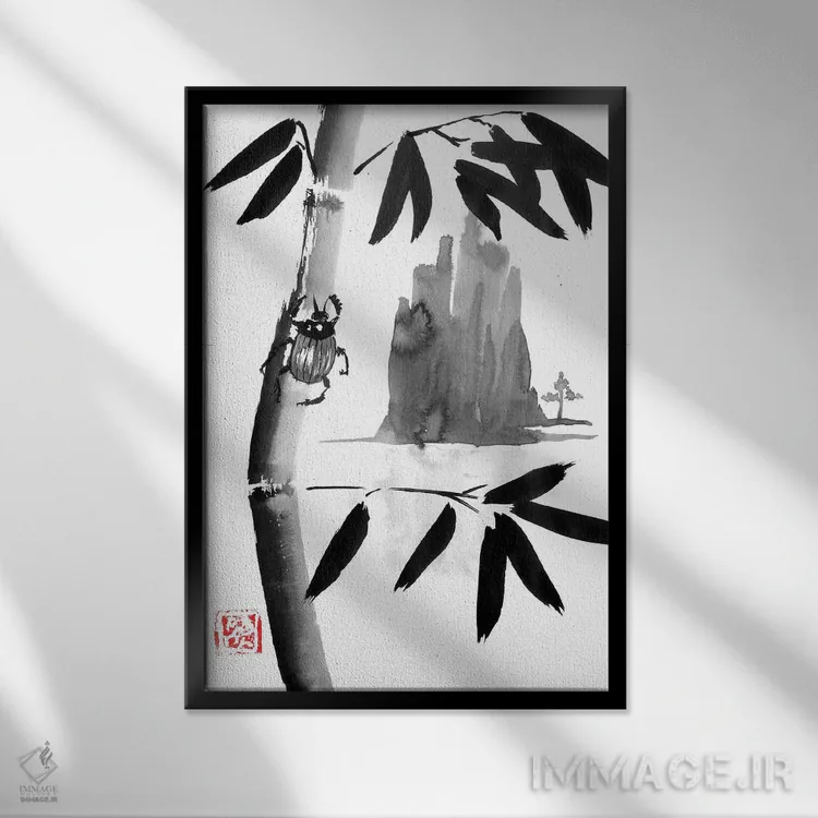 تابلو دکوراتیو سوسک و کوه II اثر پشان - نمای قابدار مشکی