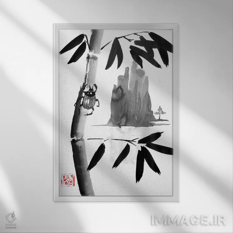 تابلو دکوراتیو سوسک و کوه II اثر پشان - نمای قابدار سفید