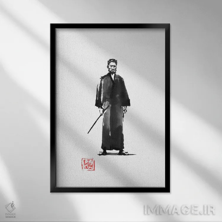 تابلو دکوراتیو سامورایی در قلعه اثر پشان - نمای قابدار مشکی