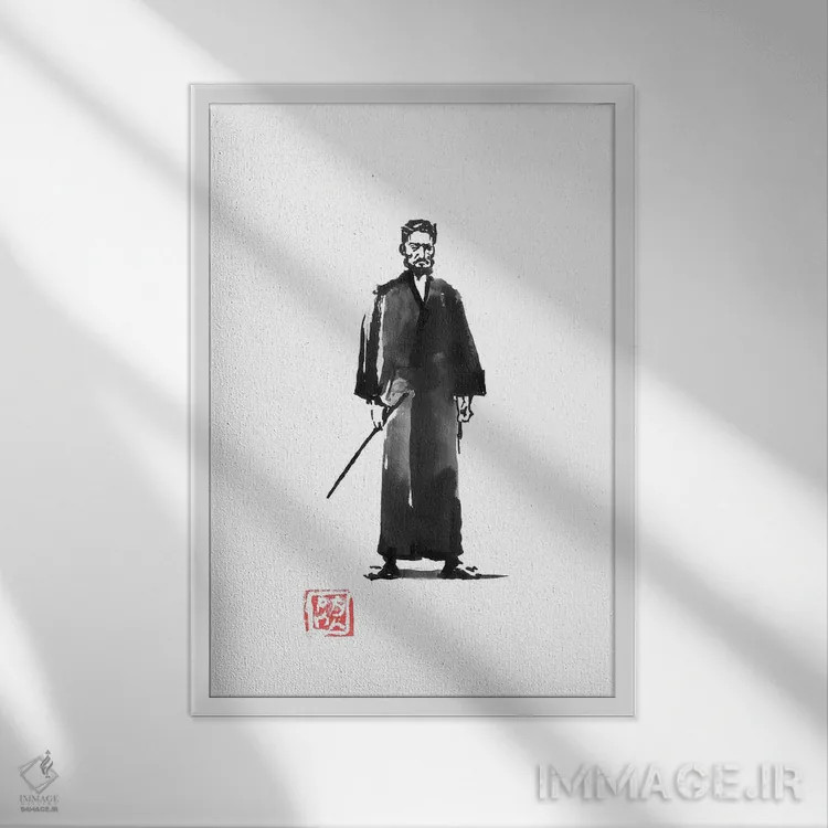تابلو دکوراتیو سامورایی در قلعه اثر پشان - نمای قابدار سفید