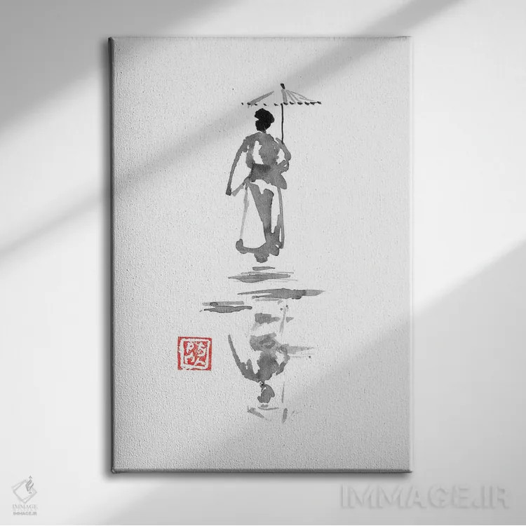 تابلو دکوراتیو بازتاب گیشا اثر پشان - نمای روبهرو روی دیوار
