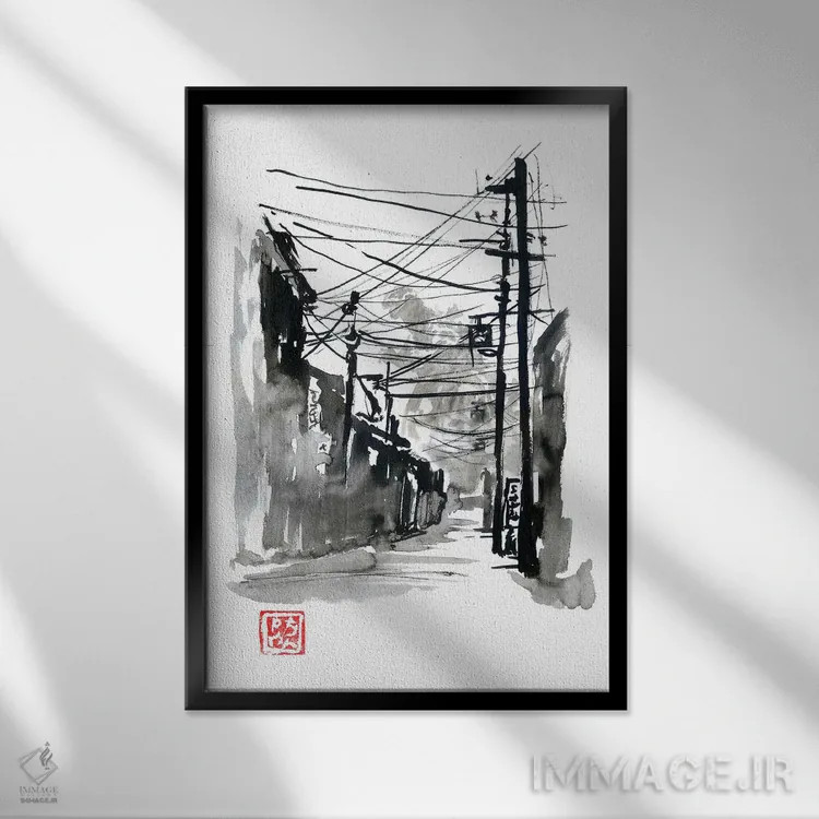 تابلو دکوراتیو حمله گودزیلا اثر پشان - نمای قابدار مشکی