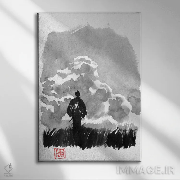 تابلو دکوراتیو سامورایی در دشت اثر پشان - نمای روبهرو روی دیوار