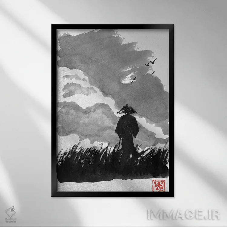 تابلو دکوراتیو زائر در حال راه رفتن اثر پشان - نمای قابدار مشکی