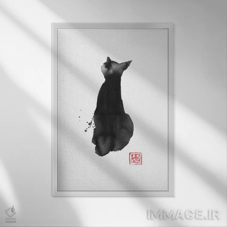 تابلو دکوراتیو پشت گربه اثر پشان - نمای قابدار سفید