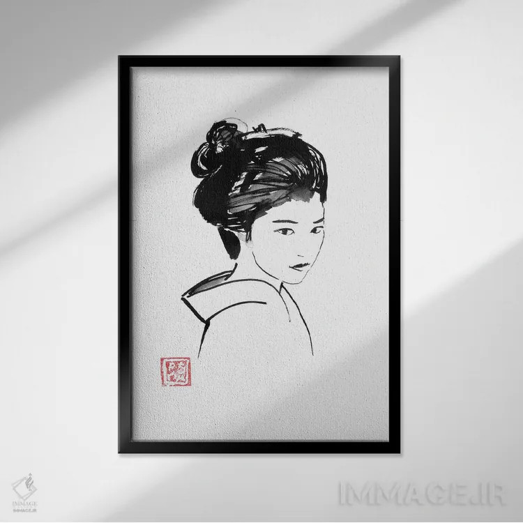 تابلو دکوراتیو دید گیشا اثر پشان - نمای قابدار مشکی