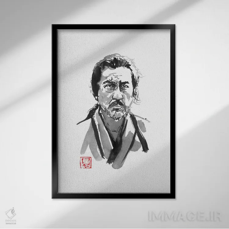 تابلو دکوراتیو سامورایی پیر اثر پشان - نمای قابدار مشکی