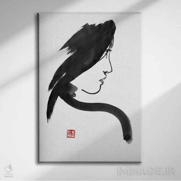 تابلو مینیمال پروفایل گیشا اثر پشان - نمای روبهرو روی دیوار