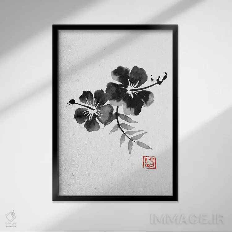 تابلو دکوراتیو بنفشه هندی اثر پشان - نمای قابدار مشکی