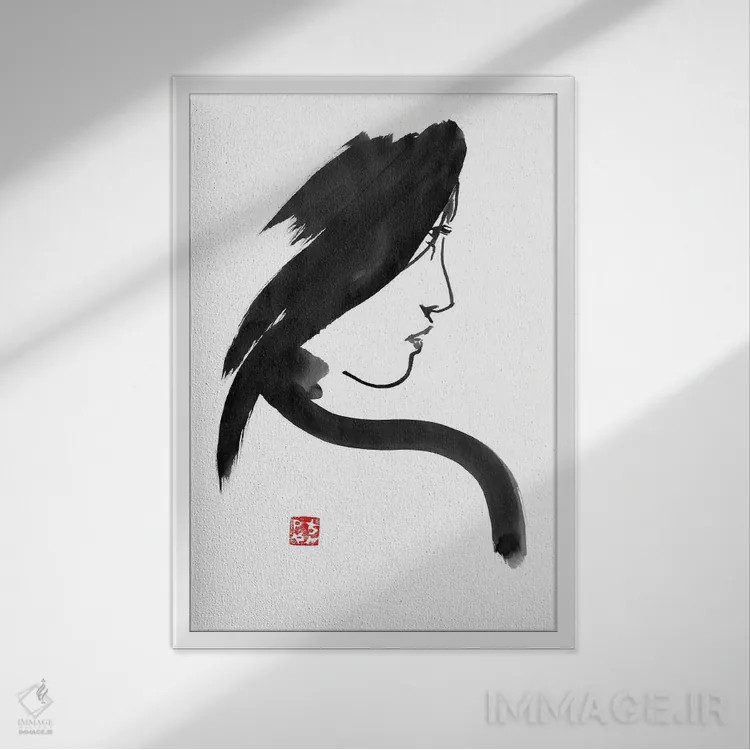 تابلو مینیمال پروفایل گیشا اثر پشان - نمای قابدار سفید