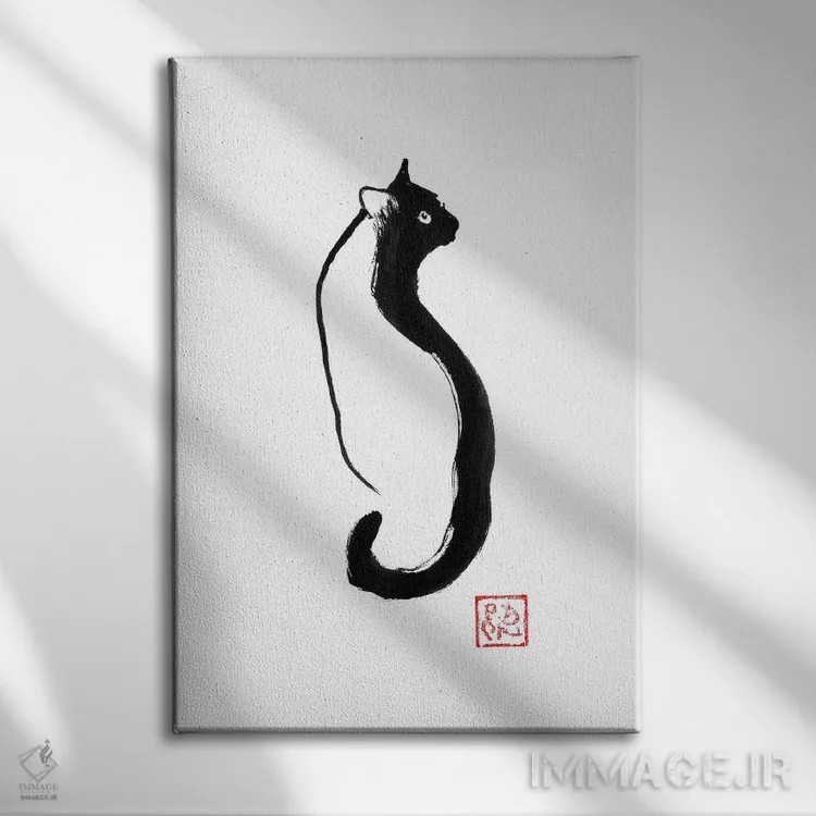 تابلو دکوراتیو خط سایه گربه اثر پشان - نمای روبهرو روی دیوار