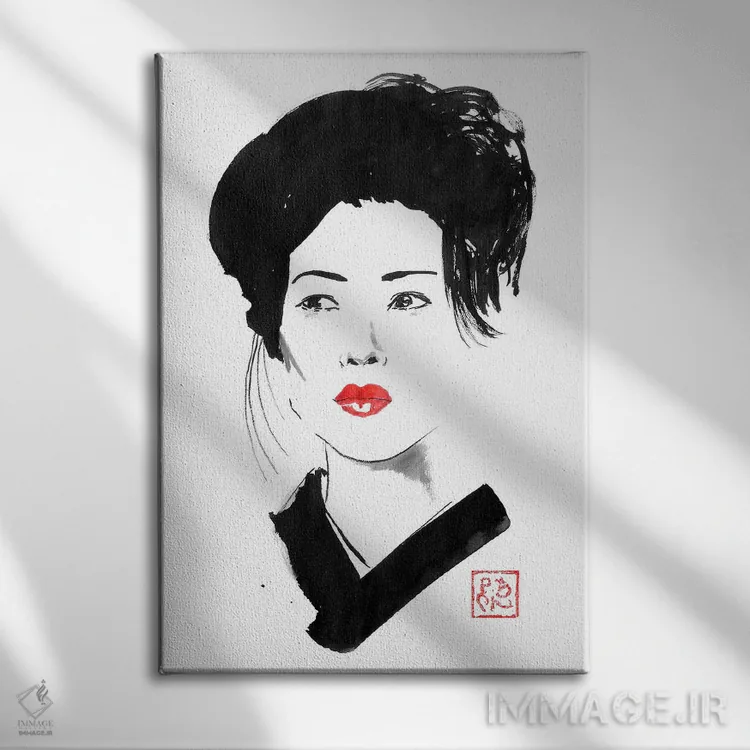 تابلو دکوراتیو گیشای خانم اثر پشان - نمای روبهرو روی دیوار